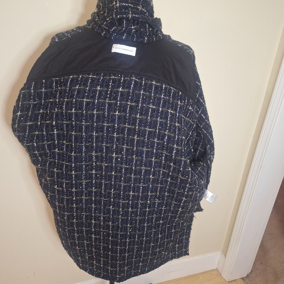Faith Connexion Tweed oversized hooded shirt black/navy unisex SZ M - Picture 11 of 16